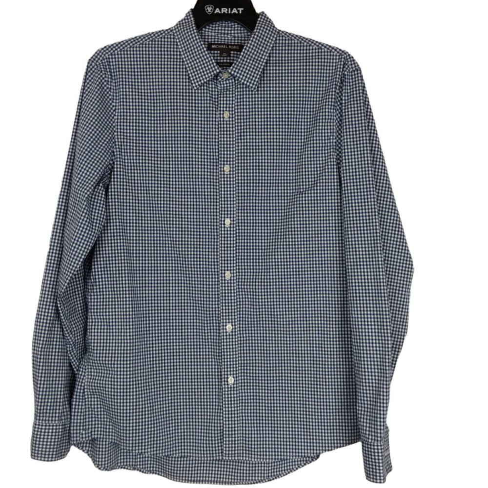 Michael Kors | Trim Stretch Blue Check Shirt Button Front | Size XL